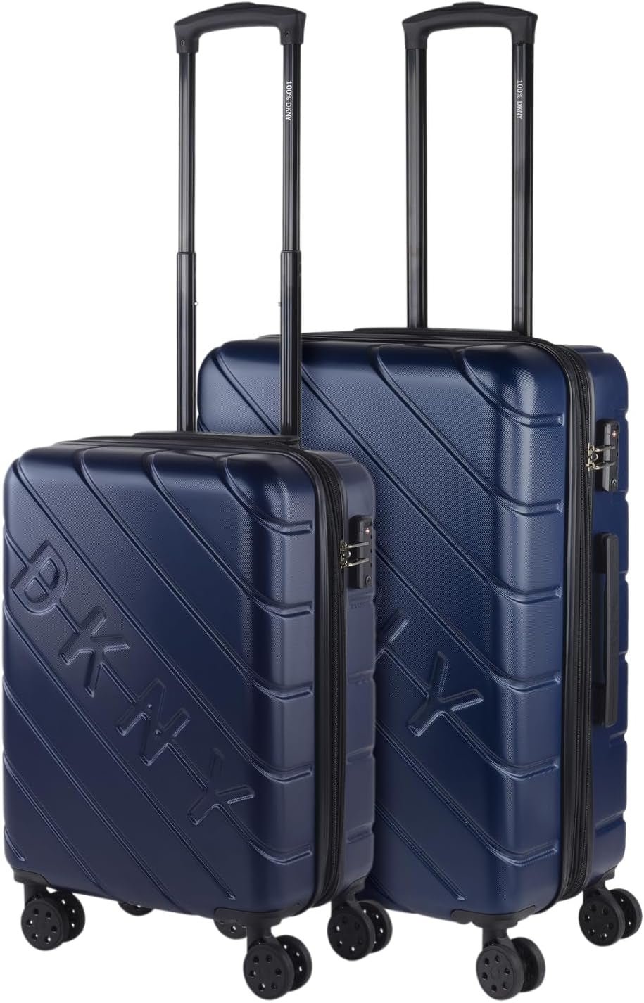 DKNY - Stor 4-hjulet kuffert Stor letvægtskuffert - Stor rejsekuffert med hjul. Stor flyrejsekuffert Hard Shell kuffert med certificeret lukning - Stor trollekuffert Sølv Bagage & rejseudstyr Naty Shop Marineblå S + M