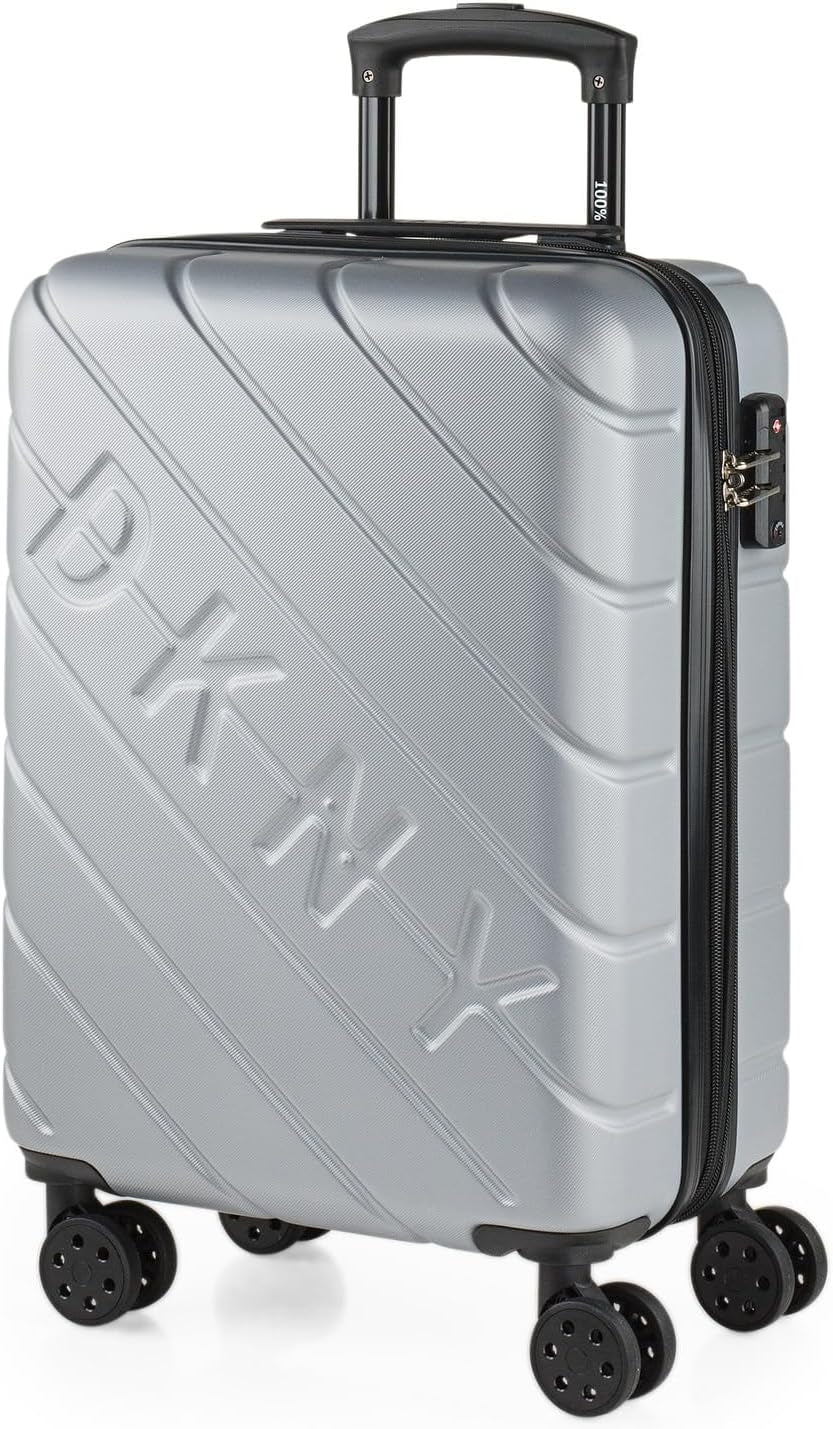 DKNY - Stor 4-hjulet kuffert Stor letvægtskuffert - Stor rejsekuffert med hjul. Stor flyrejsekuffert Kuffert med hård skal med certificeret lukning - stor troldekuffert Silver Naty Shop Bagage og rejseudstyr Silver S