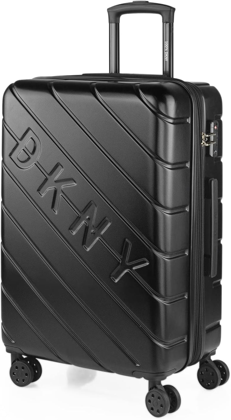 DKNY - Stor 4-hjulet kuffert Stor letvægtskuffert - Stor rejsekuffert med hjul. Stor flyrejsekuffert Hard Shell kuffert med certificeret lukning - Stor trollingkuffert Sølv Bagage og rejseudstyr Naty Shop Sort M