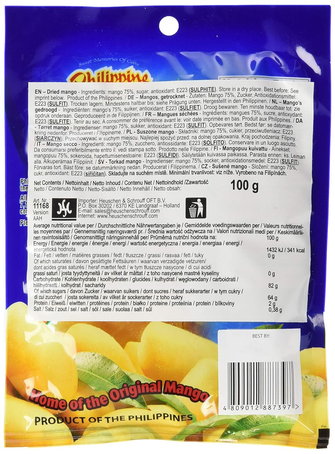 Slik med tørret mango, 1 pakke (1 x 100 g) Naty Shop dehydrerede produkter