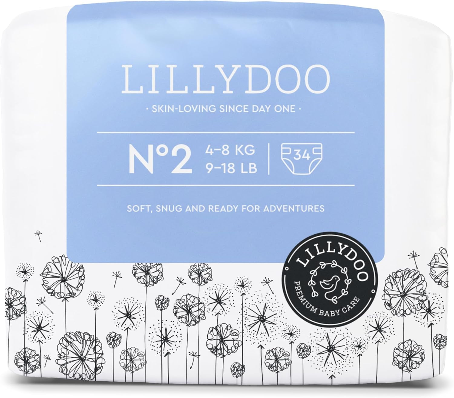 LILLYDOO Babybleer Hudvenlig - Størrelse 3 (6-10 kg), 29 stykker, pålidelig lækagebeskyttelse, blød, parfumefri og lotionfri til følsom hud, dermatologisk testet