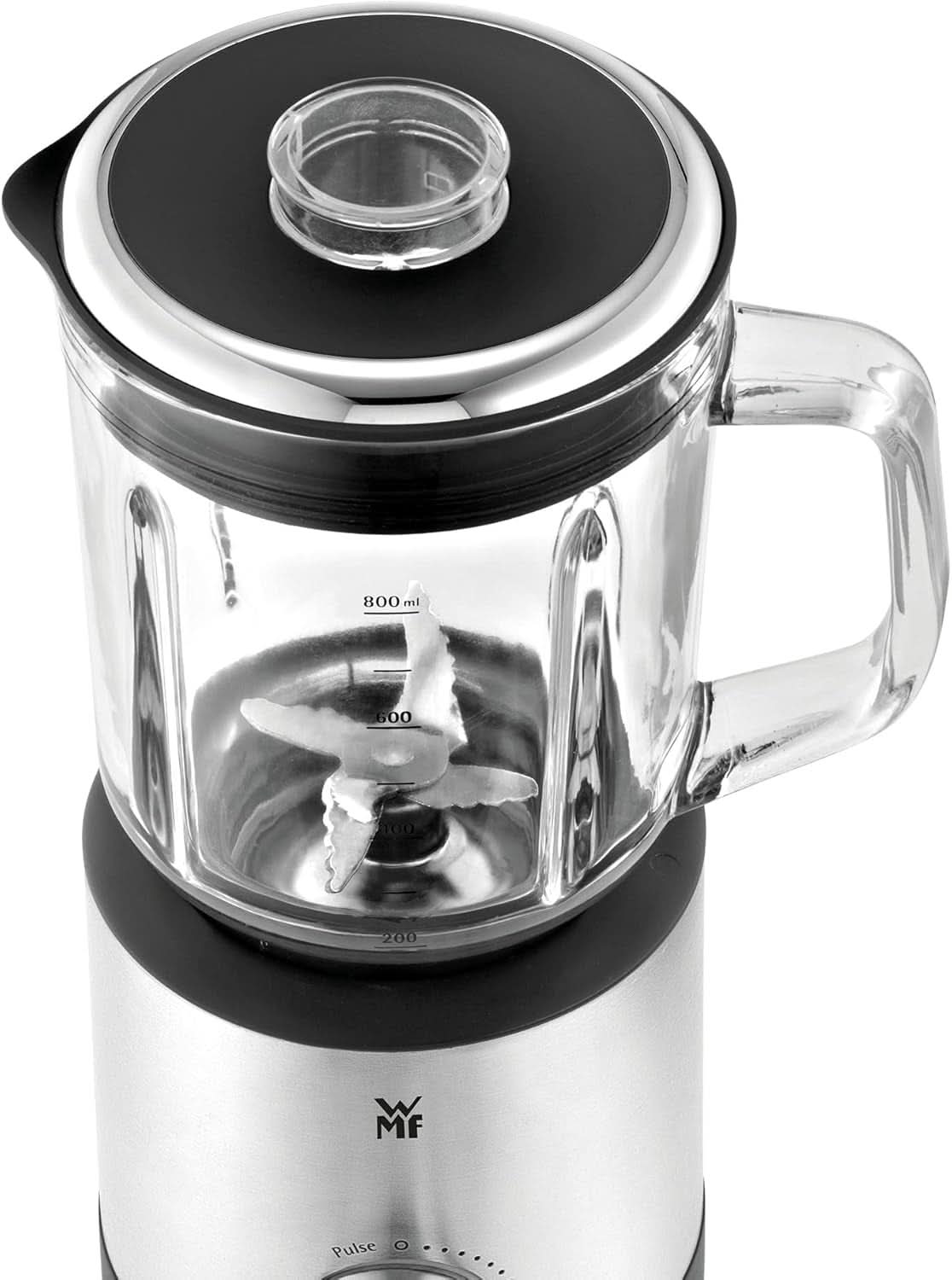 WMF Küchenminis Kompaktmixer, Mini Standmixer, 400 Watt, Standmixer Klein, Glasbeholdere 0,8 L, Pulsstufe, Cromargan Matt Kitchen Naty Shop