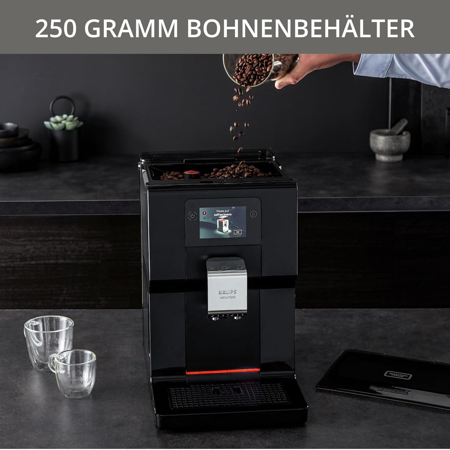Krups Intuition Preference fuldautomatisk espressomaskine med smartphone-lignende betjening, 3,5" farvetouchskærm, Smart Slide-teknologi, intuitivt lyssystem, 11 drikkevarer, mælkebeholder, EA873810