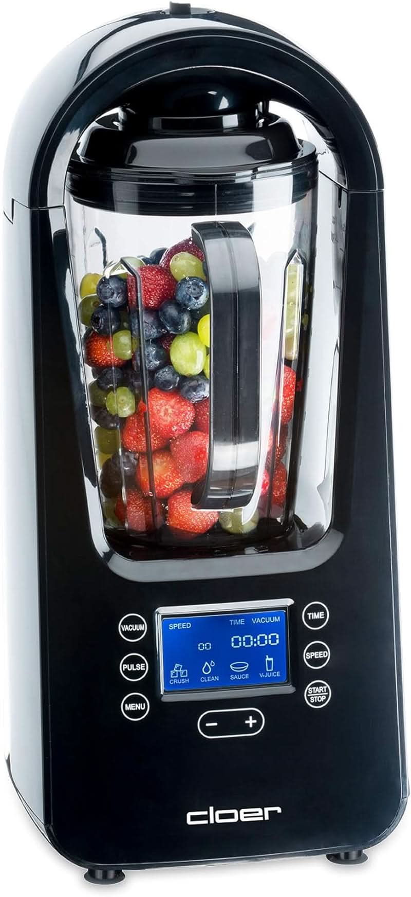 Cloer 6980 Vakuum Standmixer / 800 Watt / 21.000 U/Min. / Inkl. Vorratsbehälter/Vakuumventil/Automatikprogram/Eis-Crush-Funktion/Reinigungsfunktion/Schwarz, 1500 Milliliters Kitchen Naty Shop