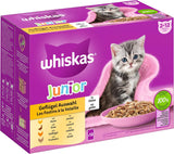 WHISKAS Junior vådfoderposer, multipakke, udvalg af fjerkrækød i gelé, 12 x 85 g