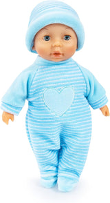 Bayer Design 92802AU My First Baby 28 cm, babydukke, blød kropsdukke med sovende øjne, meget praktisk, sødt outfit, blå med hjerte