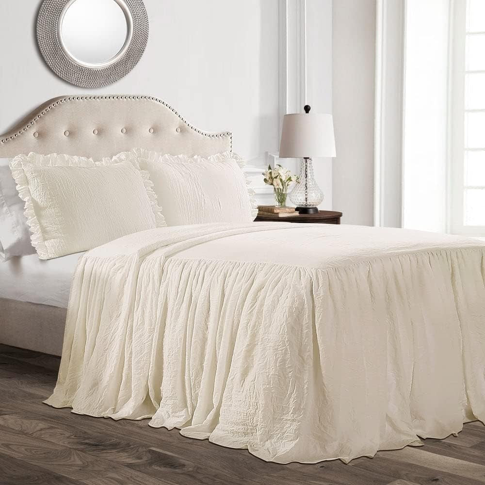 Lush Decor sengetæppe med flæseskørt, polyester, hvid, dobbeltseng Lush Decor Senge og tæpper