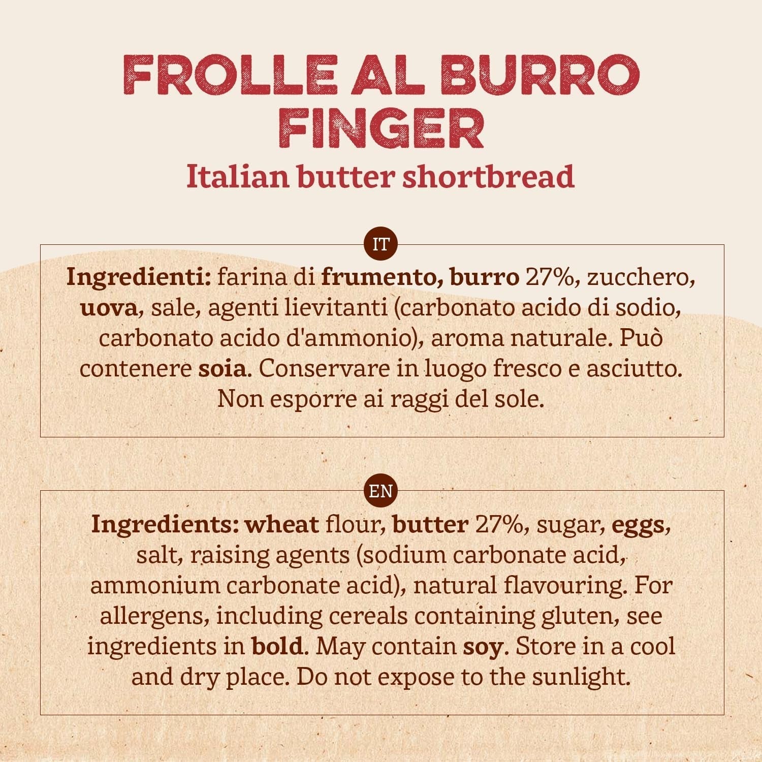 Frolle Al Burro Fingers. Biscotti Traditionelt tilberedt Come Una Volta. Ideel Come Fine Pasto Goloso, Ma Anche Da Abbinare Al the O Al Caffè. Emballage Ja 150 G