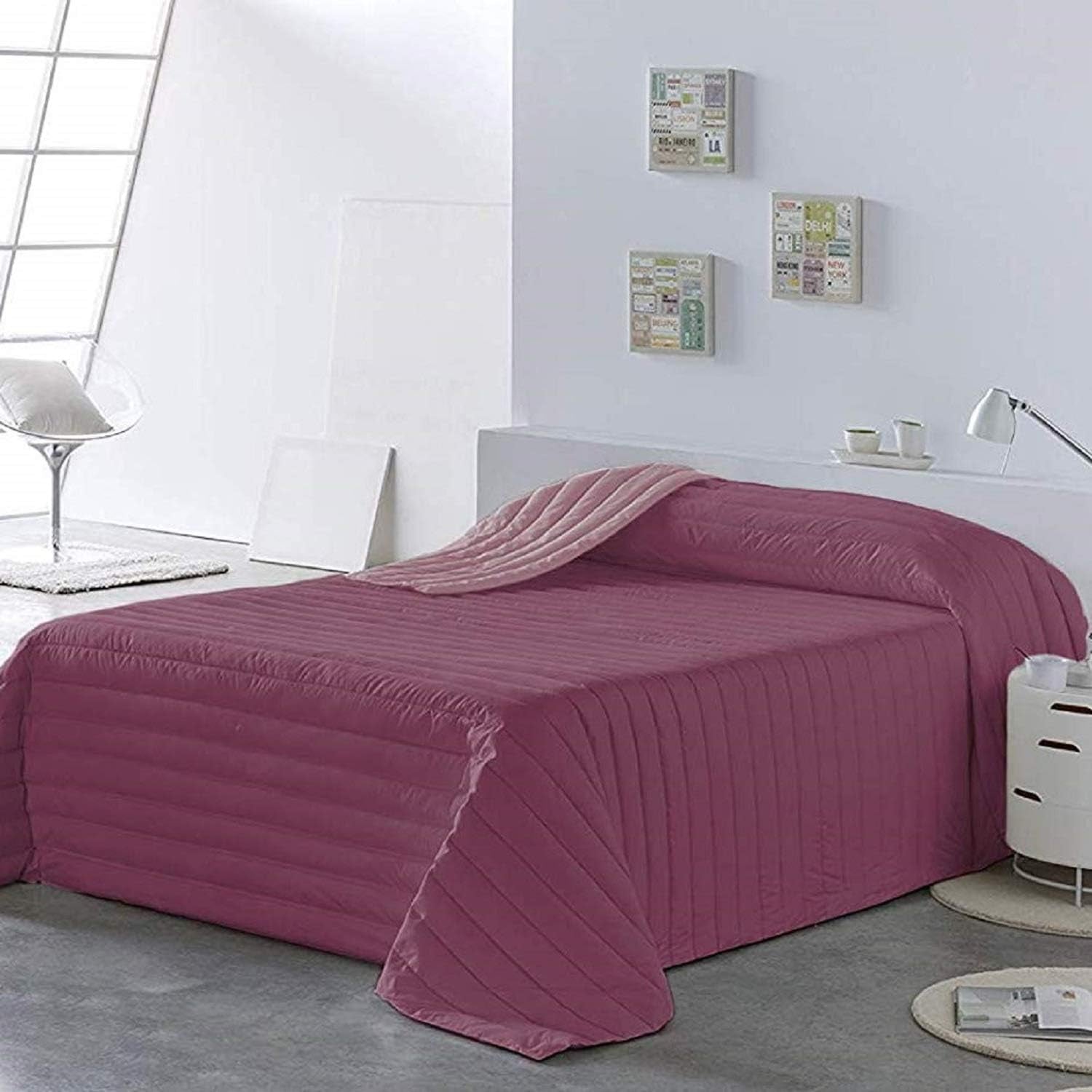 PETTI Artigiani Italiani - Enkeltsengsbetræk, dobbeltsidet betræk, springbetræk, midnatsblå, hvid, 100% Made in Italy Naty Shop Fuchsia dyner og dyner Sengestørrelse 100 (170 X260 Cm)