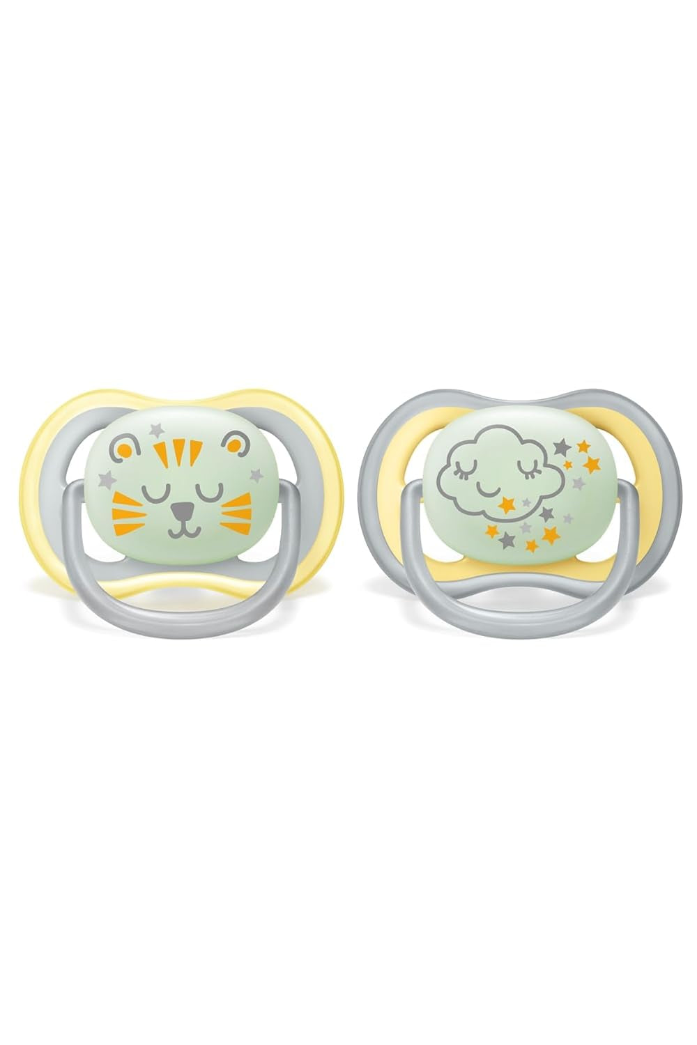 Philips AVENT Ultra Air Nighttime sut til babyer 18+ måneder Glow in the Dark Twin Pack Cloud/Tiger (model SCF376/01)