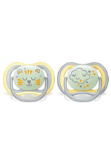 Philips AVENT Ultra Air Nighttime sut til babyer 18+ måneder Glow in the Dark Twin Pack Cloud/Tiger (model SCF376/01)