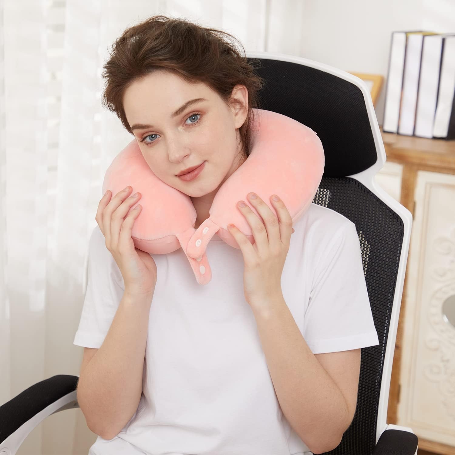 TALLGO rejsenakkepude, Bedste Memory Foam-flyvepude til nakkestøtte, Blød justerbar pude til fly, bil og hjem, Pink cervikale ortopædiske puder Naty Shop