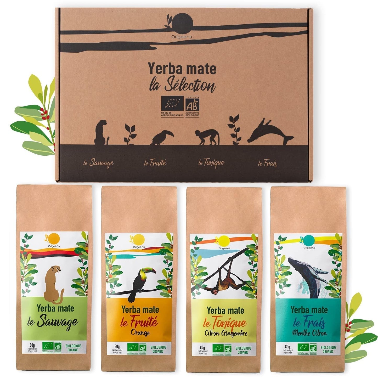 ORIGEENS BIO MATE TE GAVESÆT X4 I Yerba Mate Bio 4X80G I Yerba Mate tesæt, gaveidé