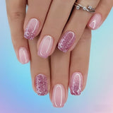 Selvklæbende kunstige neglesæt - franske falske negle - 24 stykker Kort firkantet design Hvid Pink Gradient Kunstige Negle Ballerina Manicure (Kort Pink Gradient)