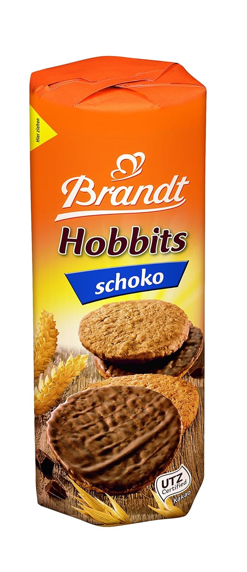 Brandt Hobbits Chokolade 265g Pakke - Sprød Fuldkorns Chokolade Havregrynskiks - Sprød dej til hele familien - i praktisk kikserulle