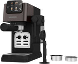 Portafilter espressomaskine GRUNDIG KSM 5330 med integreret mælkebeholder, effekt 1628 W, pumpetryk 15 bar, dobbelt mundstykke, farvetouchdisplay, BrewSense, CreamyPro, Mørk rustfrit stål/Sort