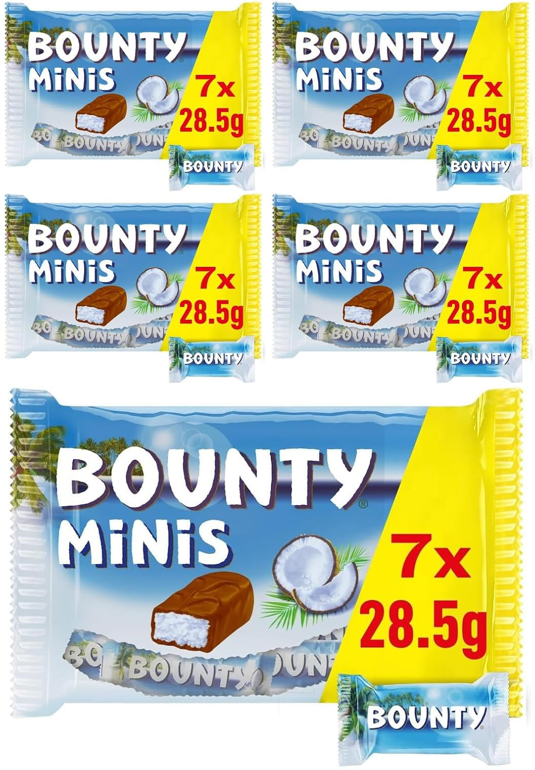 Bounty Minis Chokolade Bulk Pack, Fine Coconut Mini Chocolate Bars, 227 g, Chokolade Gave Idé, Chokolade Bulk Pack