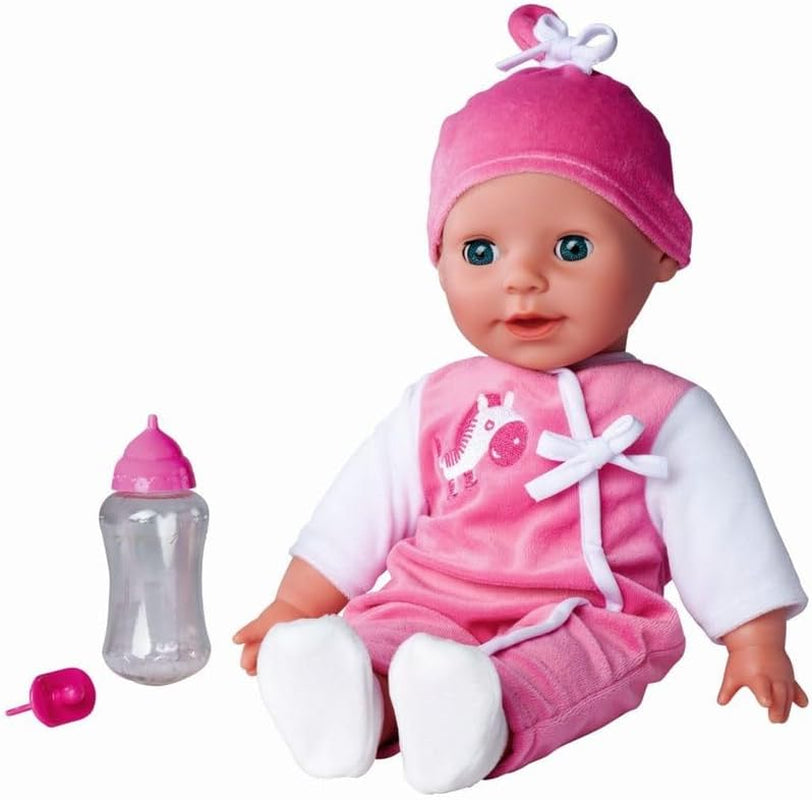 Simba 105140489 - Laura Baby Talk Doll, 38 cm blød kropsdukke med søvnige øjne i sød jumpsuit, 24 babylyde, Legedukke, Babydukke, 2+