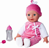 Simba 105140489 - Laura Baby Talk Doll, 38 cm blød kropsdukke med søvnige øjne i sød jumpsuit, 24 babylyde, Legedukke, Babydukke, 2+