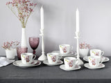 CreaTable, 24024, Square Orchid Series, 18-delt porcelænssæt til 6, Porcelænskaffeservice, Tåler opvaskemaskine og mikroovn, Kvalitetsfremstilling
