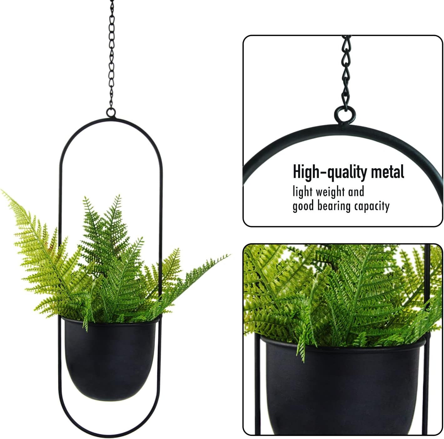 Hængende metal urtepotter 2 stk Sort oval geometrisk planteophæng med krukker Moderne væg- og loftskrukker Indendørs Udendørs 15,2 cm urtepotter 2 stk.