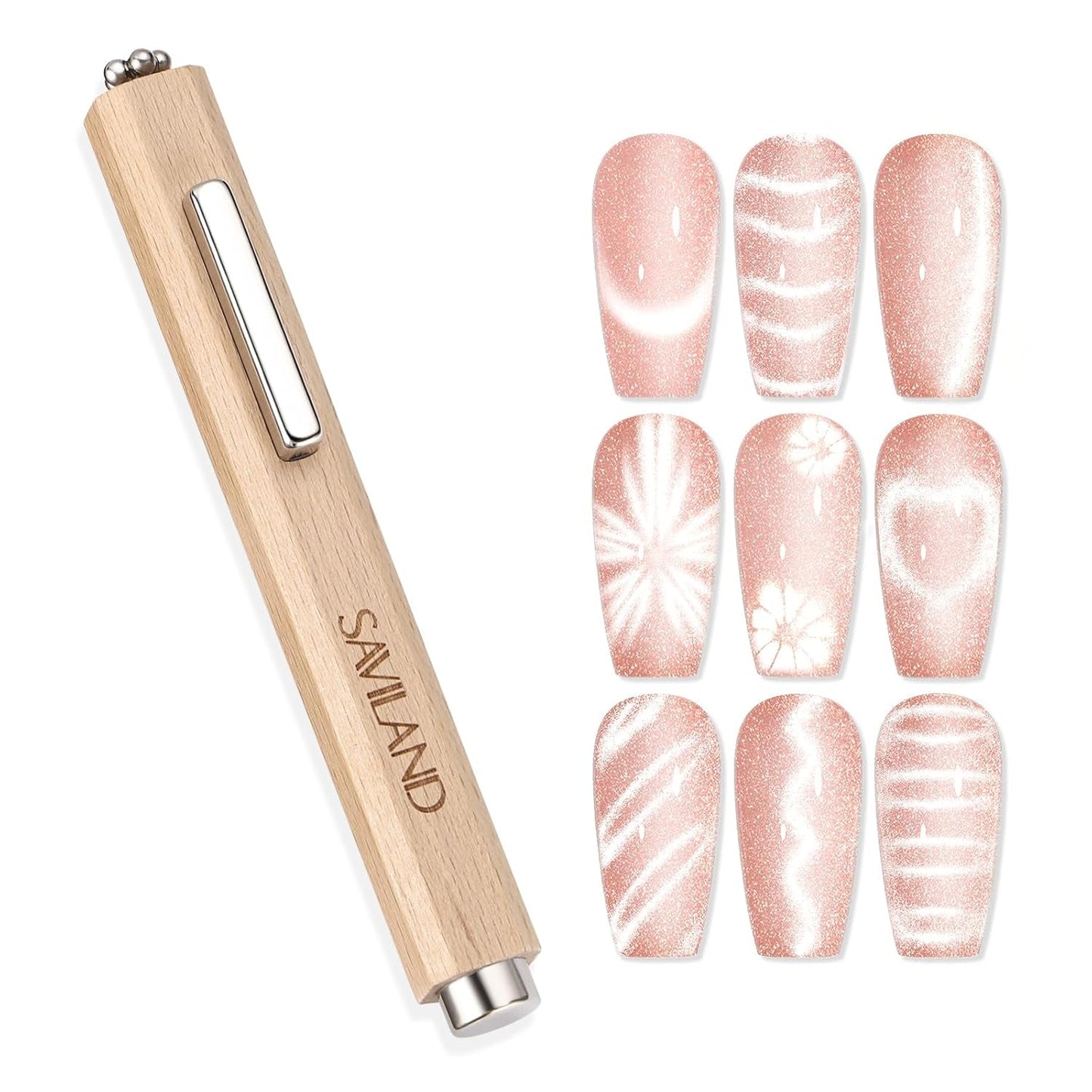 SAVILAND 4X Hochfester Cat Eye Magnet Für Nagel: 3-I-1 Nagel Magnet Rund Lange Streifenperle N35 Neodym Ultra Strong Magnet Für Nagellack Präzise 3S Formung Cat Eye Gel Nagellack Magnet Magnetstift