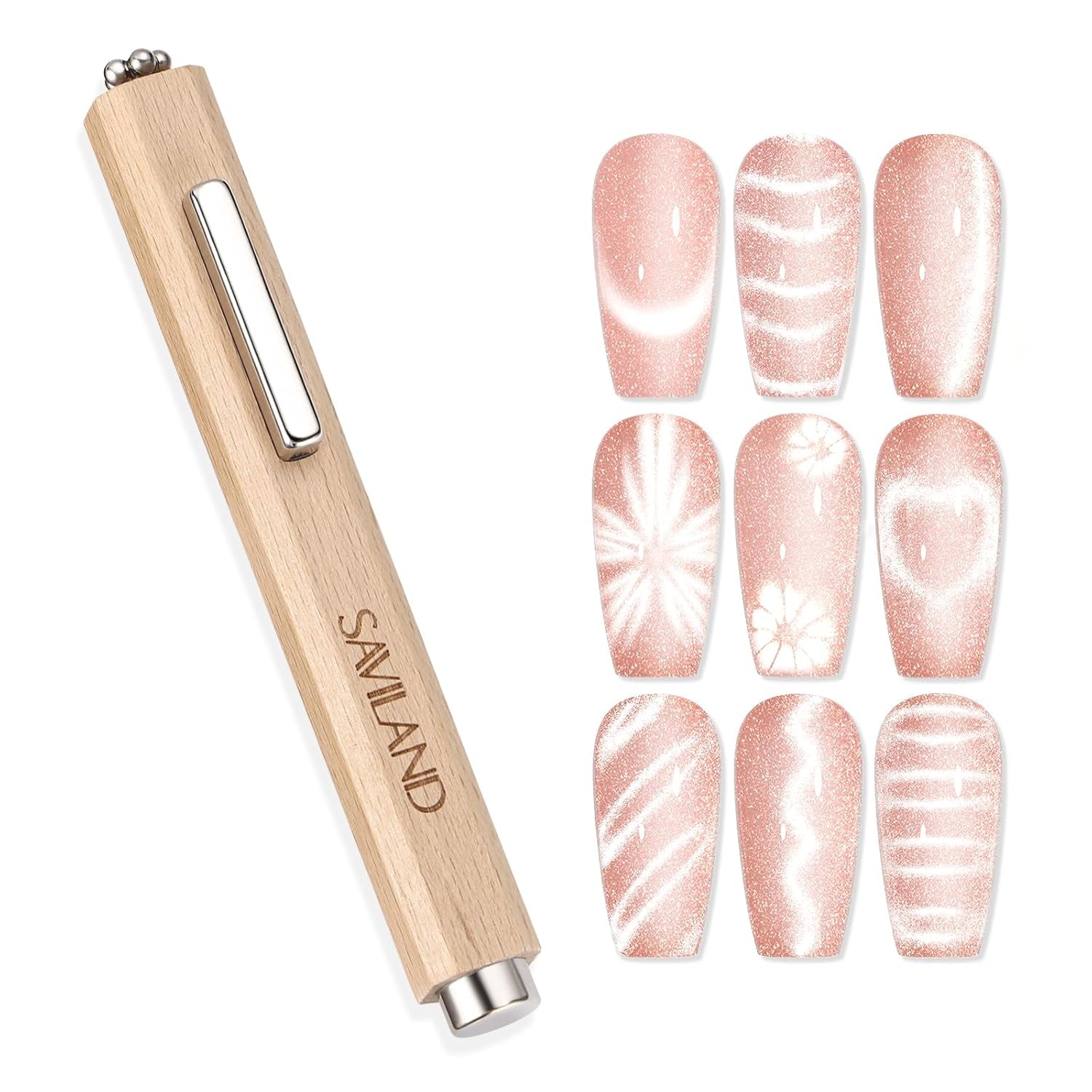 SAVILAND 4X Hochfester Cat Eye Magnet Für Nagel: 3-I-1 Nagel Magnet Rund Lange Streifenperle N35 Neodym Ultra Strong Magnet Für Nagellack Präzise 3S Formung Cat Eye Gel Nagellack Magnet Magnetstift