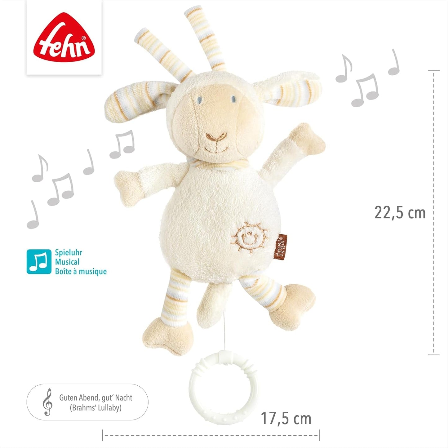 Fehn spilledåse baby sovehjælp får - plyslegetøj med vedhæftning - søvnhjælpssang "Brahms vuggevise" - børnelegetøj til rejser og hjem - musiklegetøj til babyer og børn Bebe Naty Shop Toys