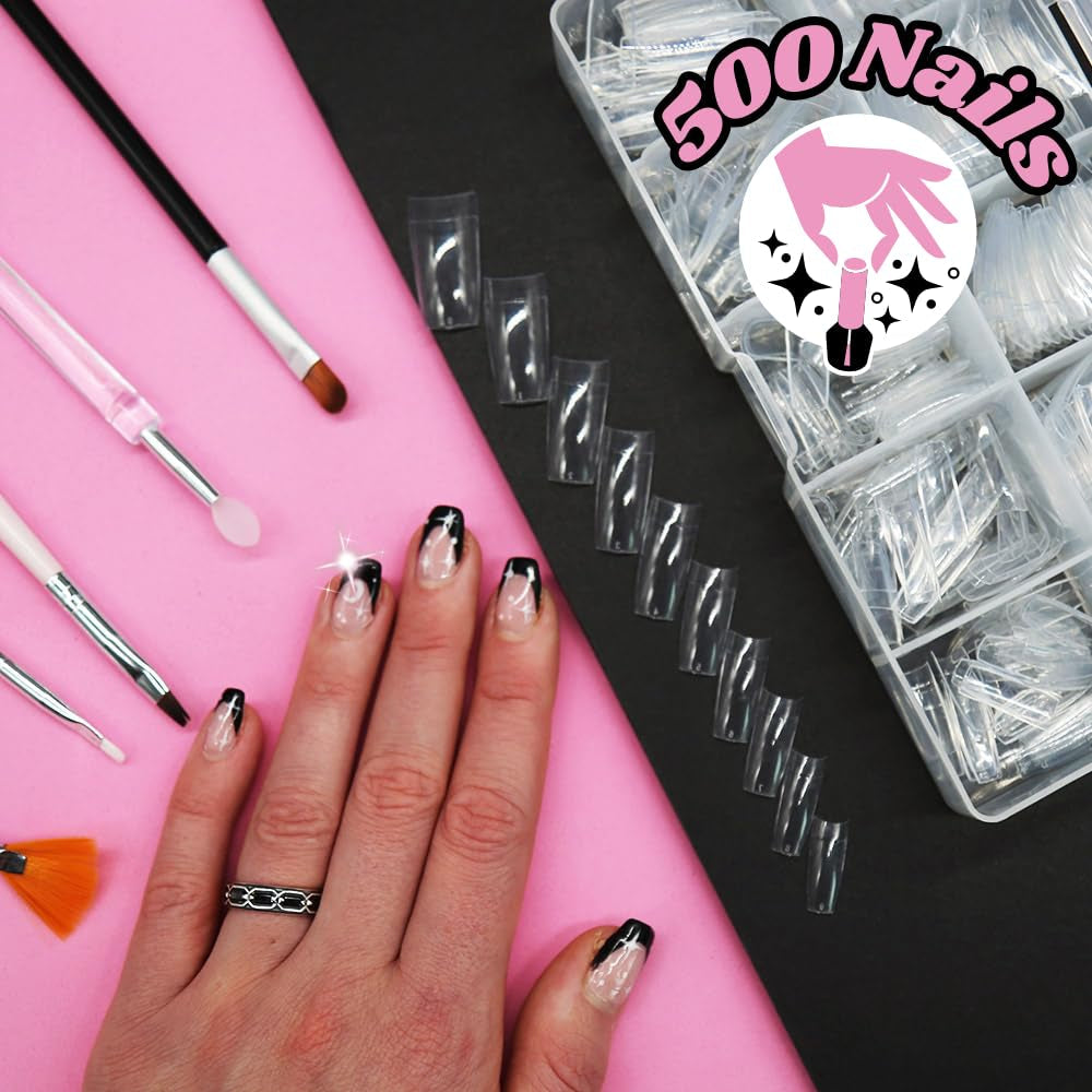 TRIXES 500 stk Gel-neglespidser Franske negle Klare akrylspidser til gør-det-selv-manicure 10 forskellige designs