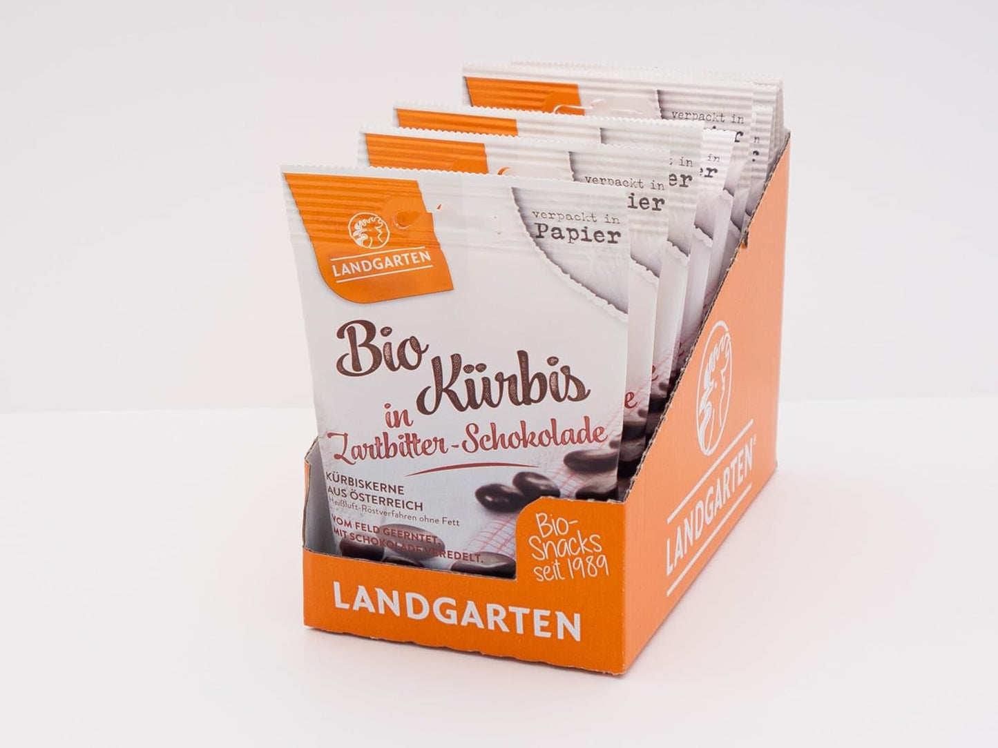 Landgarten økologiske græskarkerner i mørk chokolade - Vegansk ristet græskarfrø-chokolade-snack - kilde til magnesium - 1 x 50 g