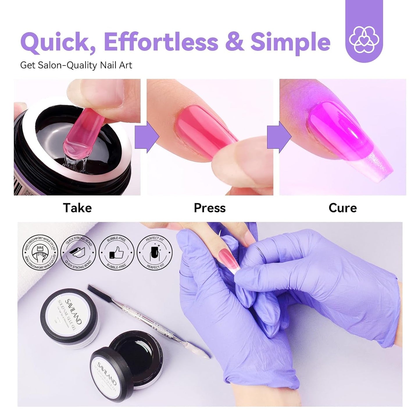 Saviland Solid Nail Tip Lim: 2stk 15G Kunstig neglelim Ekstra stærk lim Tryk på negle UV lim Gel neglelim til kvinder Hjemmesalon DIY UV/LED Lampe hærdet