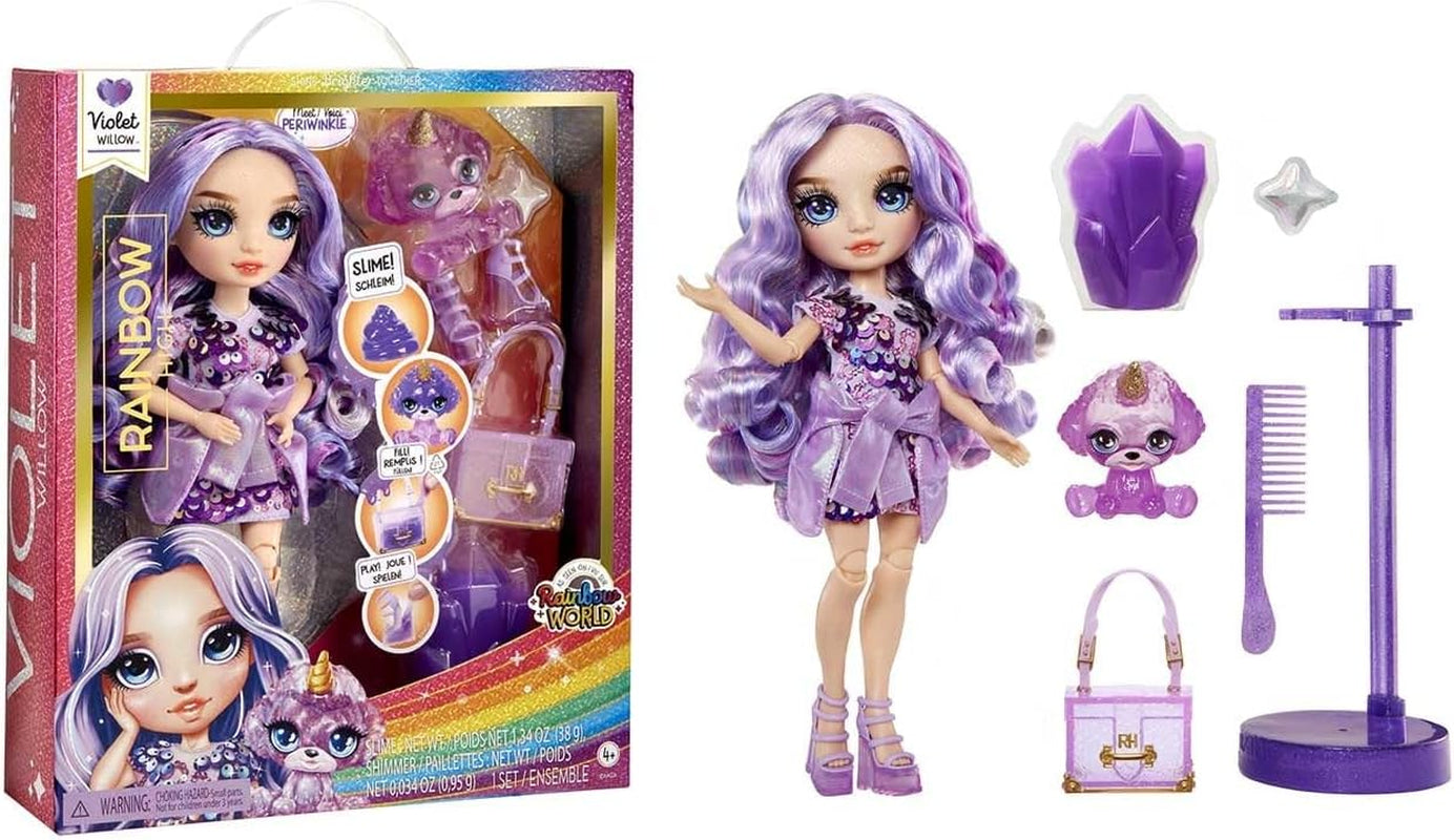Rainbow High Fashion Dukke med Slime og Pet - Lilla - 28 cm Glitter Dukke med Glitter Slime, Magic Pet og Fashion Accessories - Legetøj til børn - Ideel til 4-12 år
