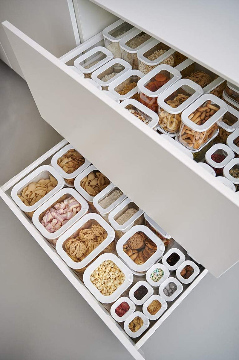 Mepal sæt med 6 opbevaringsglas med låg - Rektangulære madbeholdere - Plastkøkkenorganisering - Lufttætte opbevaringsbeholdere - 2x 2000ml, 2x 1000ml, 1x 1500ml & 1x 425ml - Hvide madopbevaringskasser Naty Shop