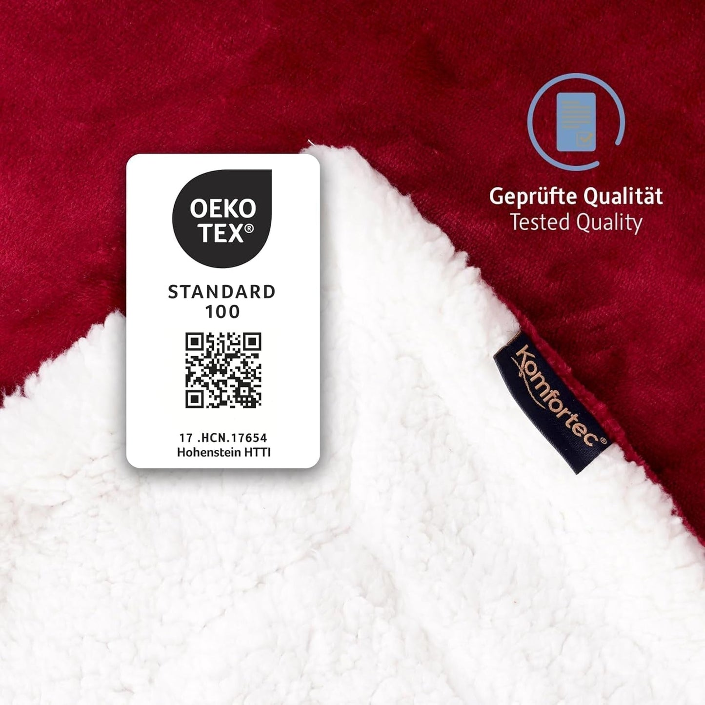 Komfortec hyggetæppe 150X200 Cm, Oeko-Tex certificeret fluffy fleece tæppe, varmt sherpa tæppe til sofaen, tykt tæppe til sofaen, bordeaux senge og tæpper Besuche den Komfortec-Store