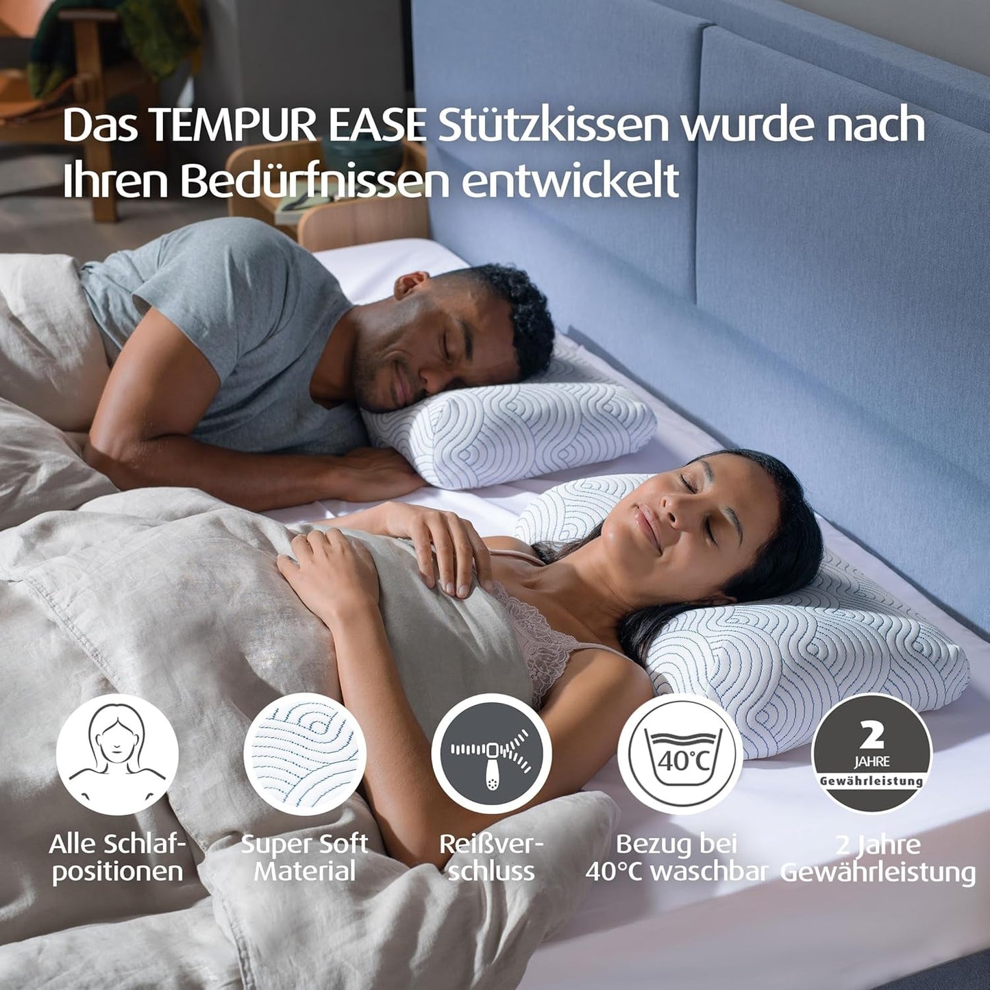 TEMPUR EASE Memory Foam Sovepude, Ergonomisk Nakkestøttepude til enhver sovestilling, Fast støtte, 50 X 31 X 10/5 cm, Hvid Naty Shop Standard Puder