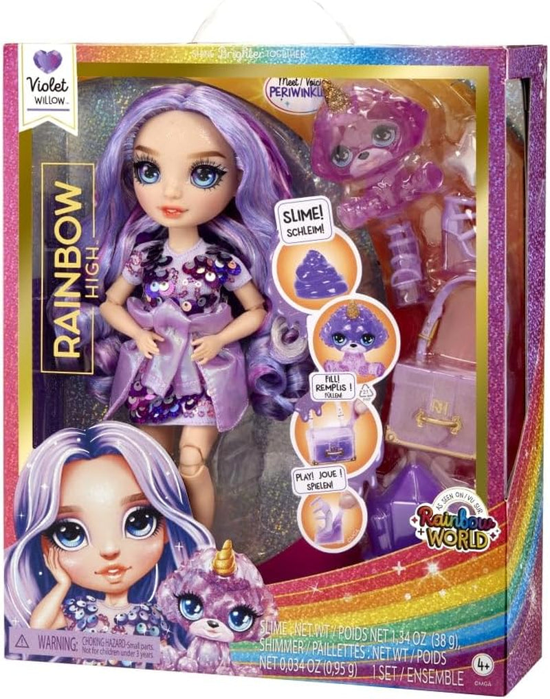 Rainbow High Fashion Dukke med Slime og Pet - Lilla - 28 cm Glitter Dukke med Glitter Slime, Magic Pet og Fashion Accessories - Legetøj til børn - Ideel til 4-12 år
