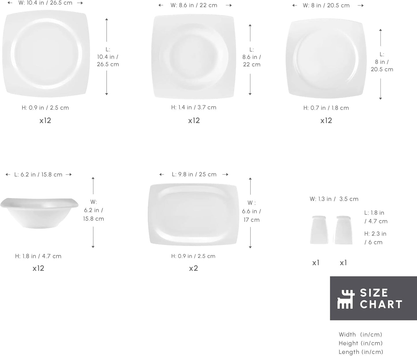 Karaca Jamie hvidt porcelænsstel til 12, 52 stykker - Elegant porcelænsstel til 12 | Inkluderer tallerkener, kopper, skåle |