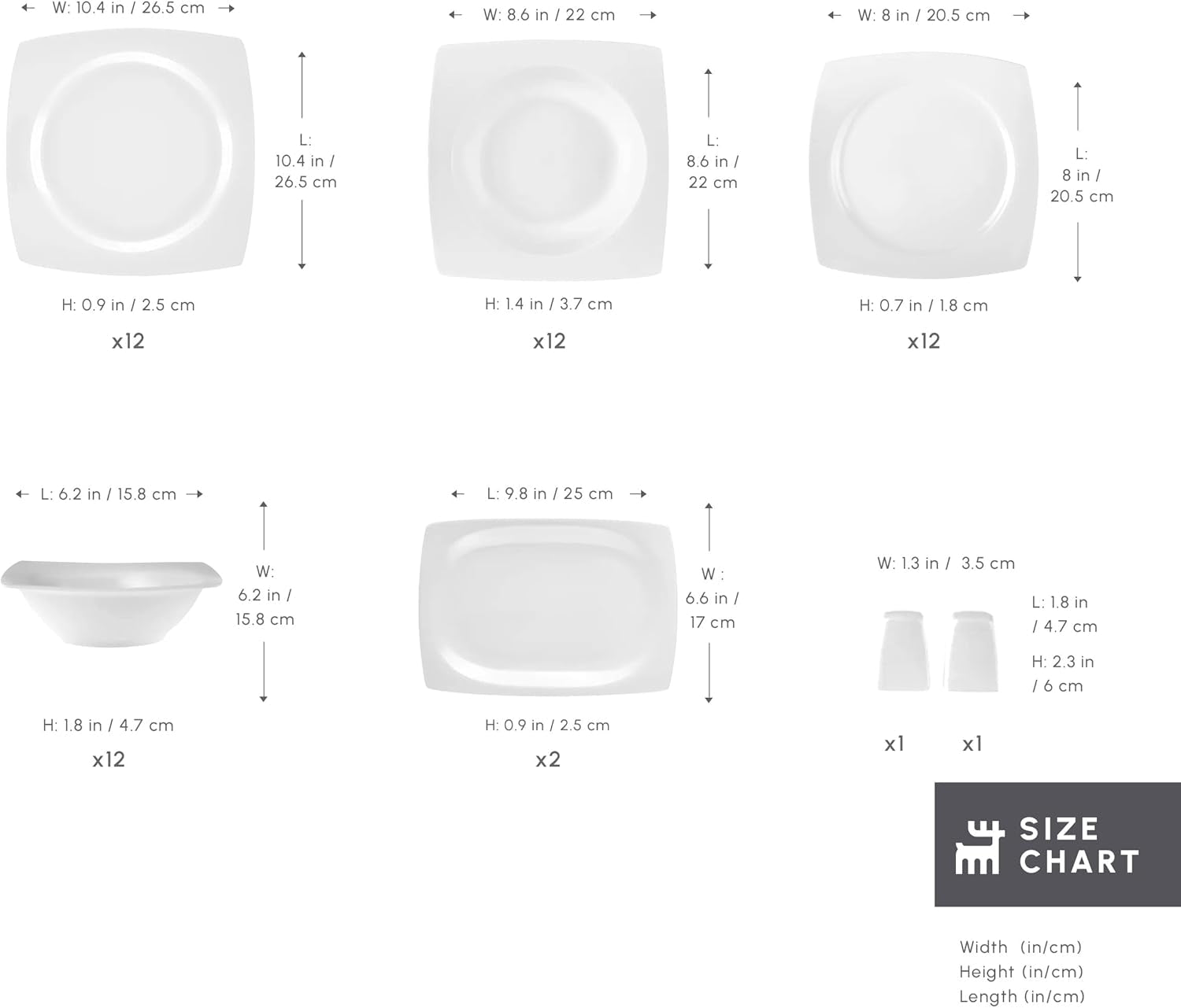 Karaca Jamie hvidt porcelænsstel til 12, 52 stykker - Elegant porcelænsstel til 12 | Inkluderer tallerkener, kopper, skåle |