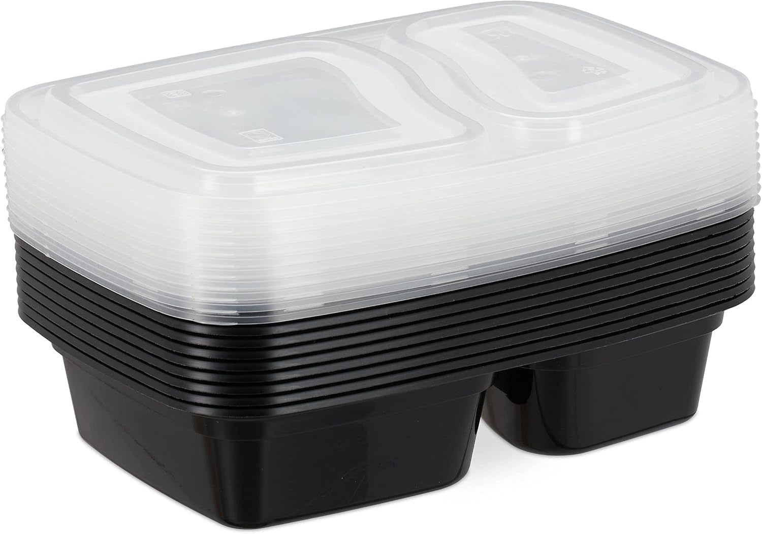 Relaxdays Meal Prep Boxes, Sæt med 10, 2 rum, Mikrobølgeresistent, 800ml, Plast Mad Box med Låg, Sorte Mad Opbevaringsbokse Naty Shop