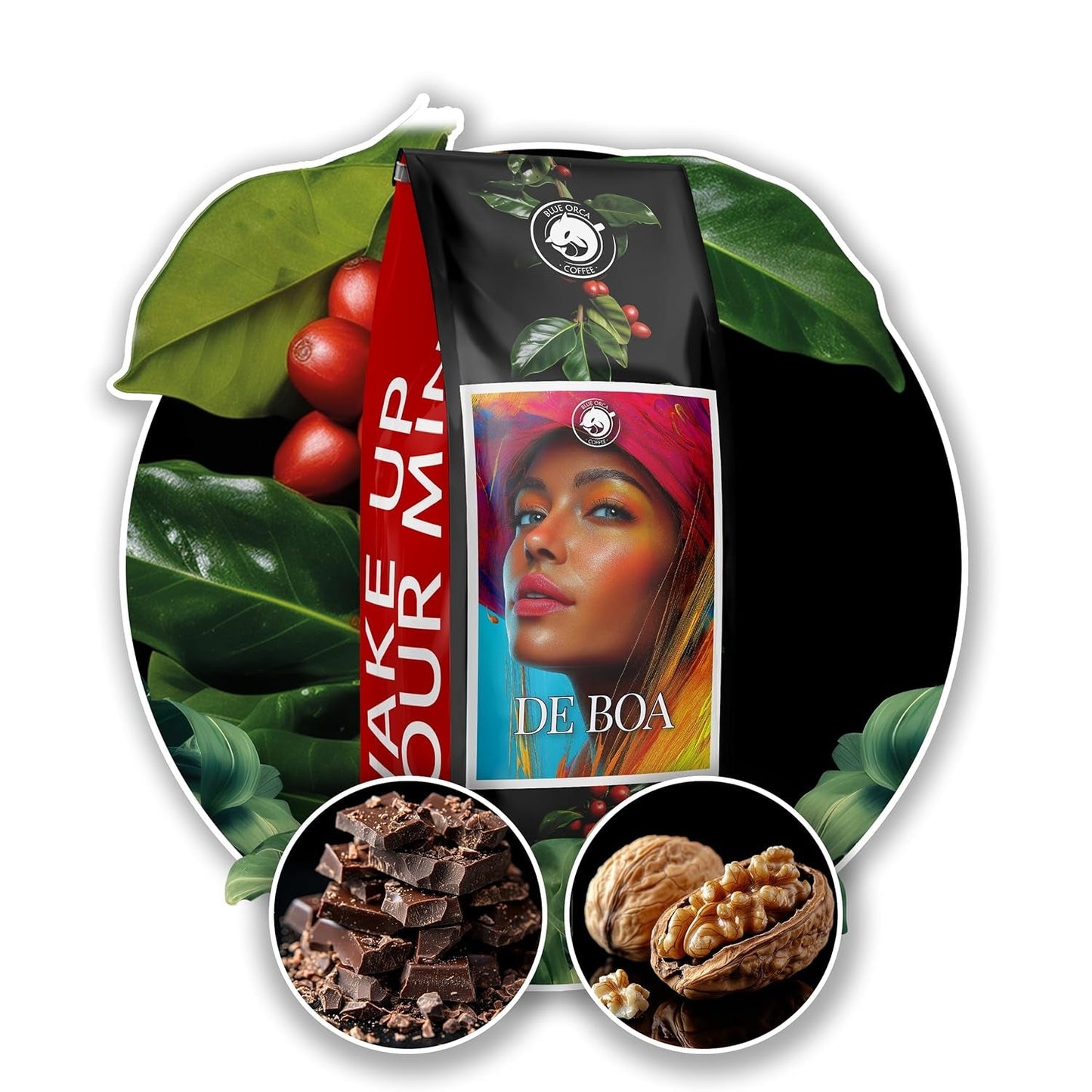 Malet kaffe DE BOA 1KG | 100% Arabica | med strejf af chokolade og nødder | mellemristede kaffebønner, lav surhedsgrad | ideel til espressomaskiner | Blue Orca kafferisteri