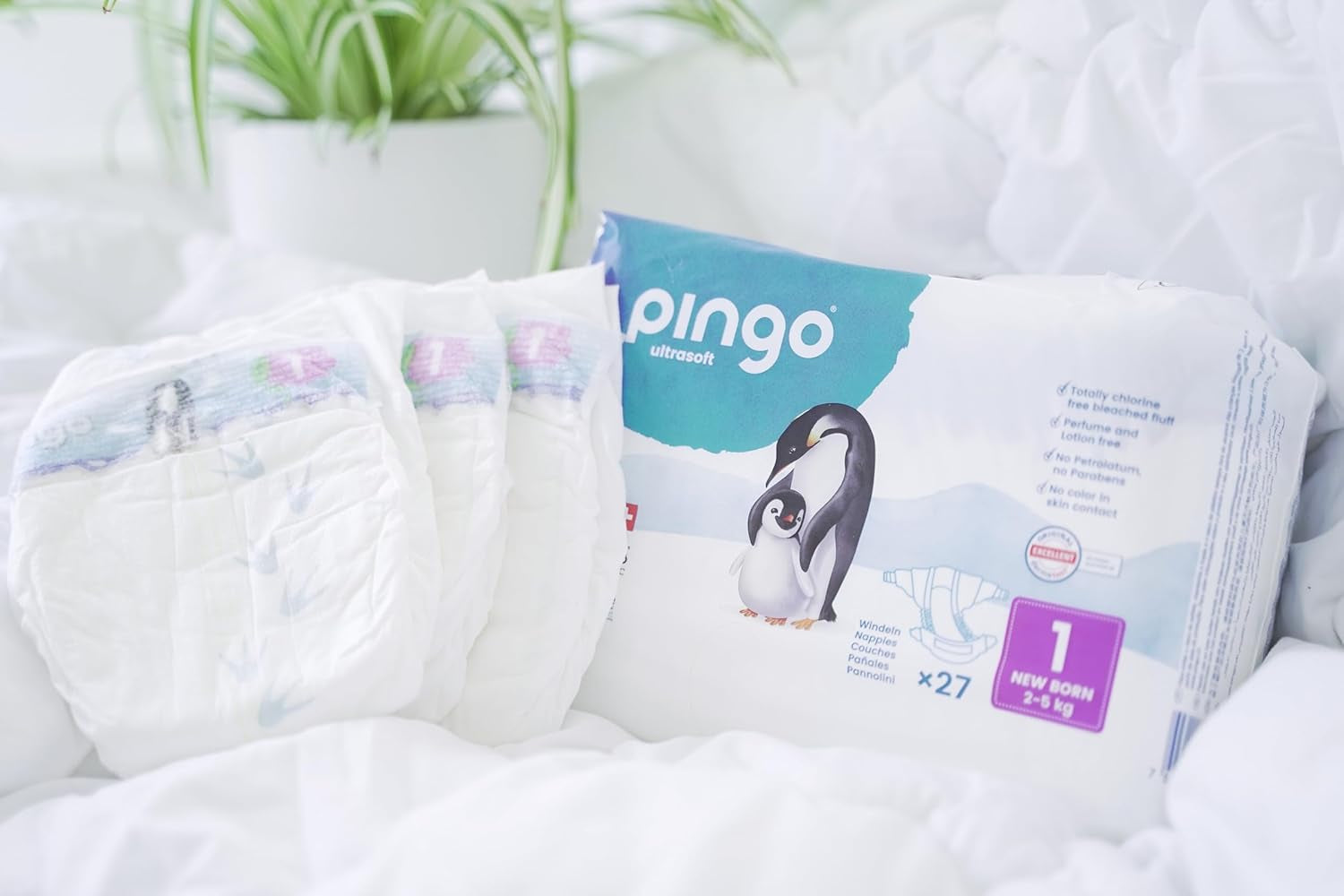 Økologiske bleer str. 1 nyfødt (2-5 kg), 1 pose med 27 bleer