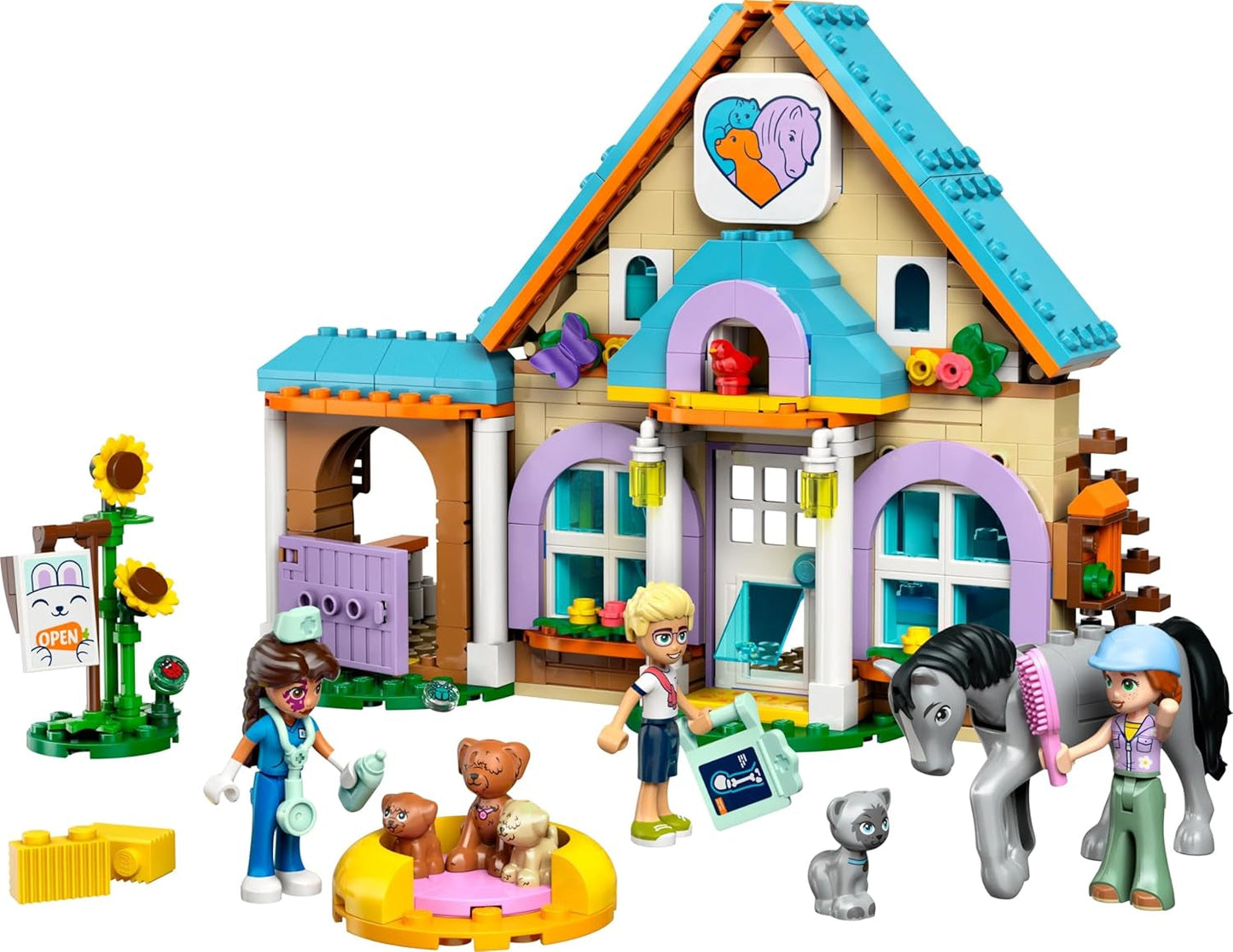 LEGO Friends dyrlægeskab til heste og kæledyr, bygge- og legesæt til fantasifuldt rolleleg med 3 minifigurer og 5 dyrefigurer, gaveidé til piger på 7 år 42651 Byggesæt Besuche den LEGO-Store