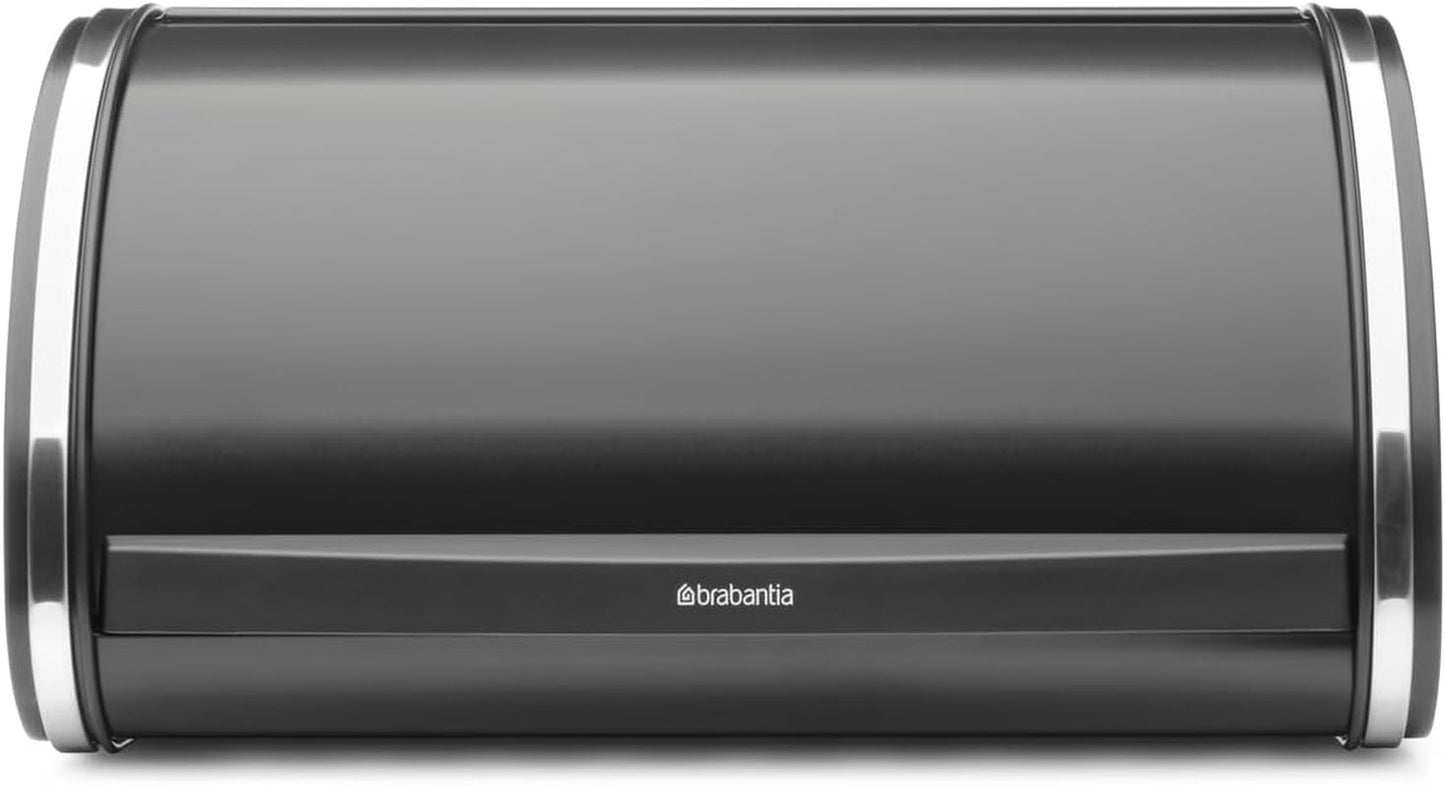 Brabantia rullebrødkasse - Kompakt bordpladeopbevaringsboks til brød, bagels og rundstykker med fladt låg, slidstærkt stål - mellemstørrelse - matsort Fødevarekasser Naty Shop Bright stål Ys/M