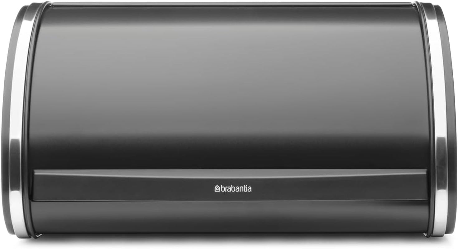 Brabantia rullebrødkasse - Kompakt bordpladeopbevaringsboks til brød, bagels og rundstykker med fladt låg, slidstærkt stål - mellemstørrelse - matsort Fødevarekasser Naty Shop Bright stål Ys/M