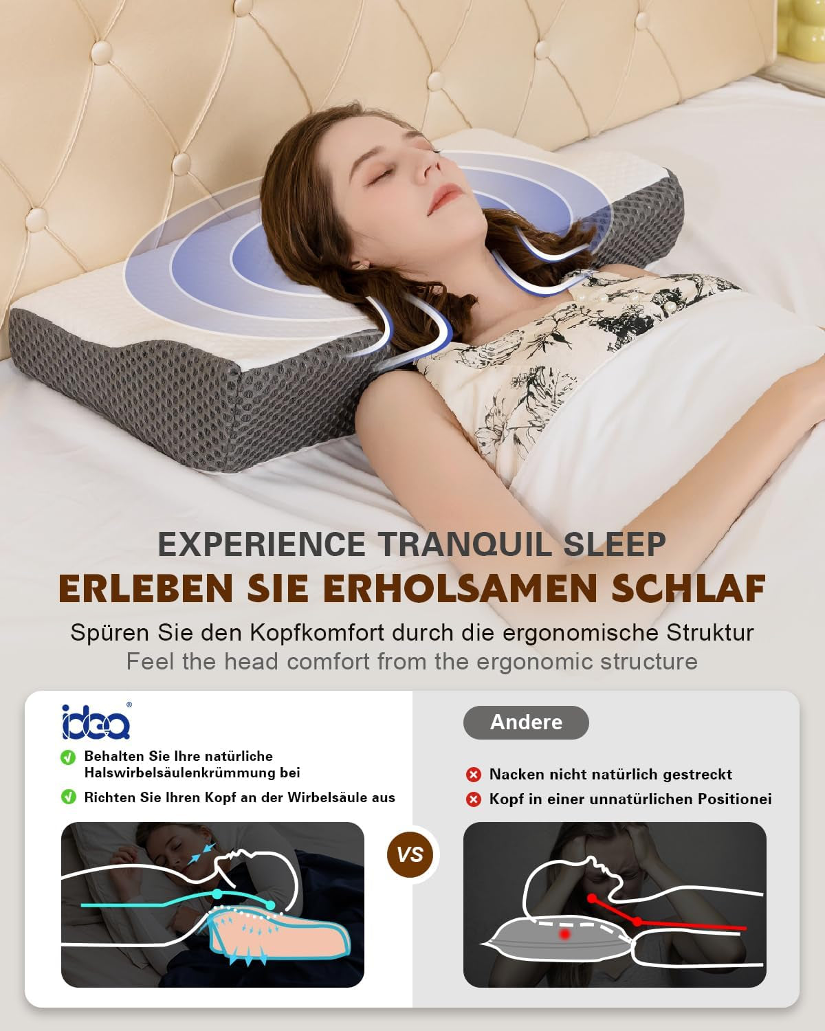 Nakkesmertepude, Ergonomisk ortopædisk Nakkepude, Side Back Abdominal Memory Foam Pude, Anti Snorken Pude til Mænd Kvinder (62 * 34,5 * 12/8CM) Cervikal Ortopædiske Puder Naty Shop