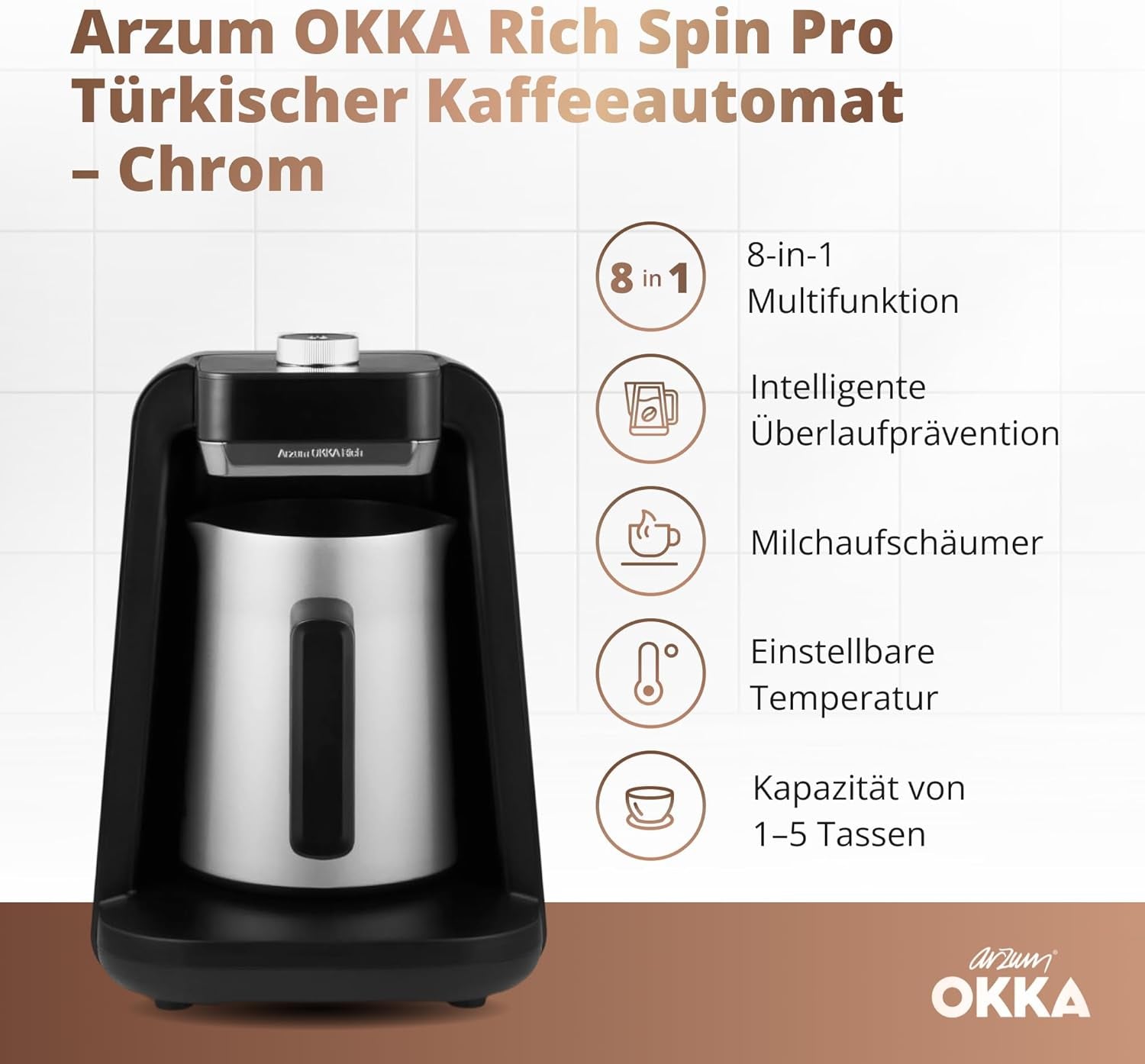 TYRKISK KAFFEMASKINE Arzum OKKA RICH SPIN PRO (krom)