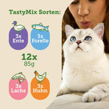 MERA Cats Nature Adult Tasty Mix Premium vådfoder til katte 12x85g | Sukkerfri og kornfri | Vådfoder til voksne katte med højt kødindhold | Økonomipakke