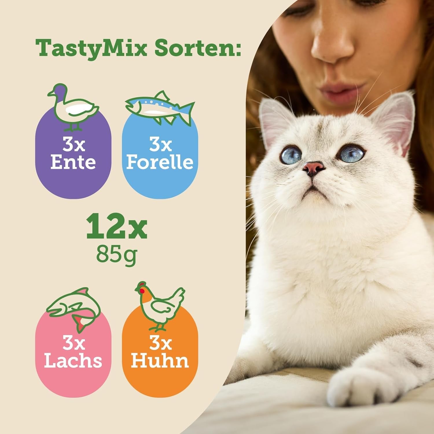 MERA Cats Nature Adult Tasty Mix Premium vådfoder til katte 12x85g | Sukkerfri og kornfri | Vådfoder til voksne katte med højt kødindhold | Økonomipakke