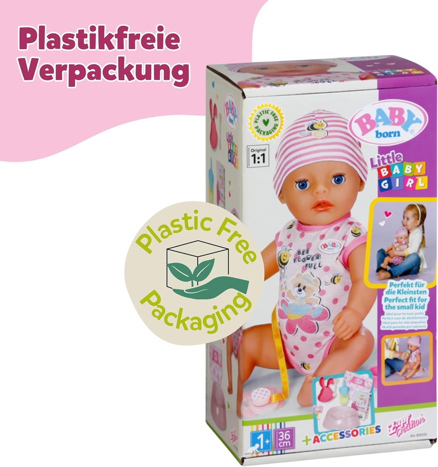 BABY Born Lena (Pige) - babydukke 36 cm - 7 funktioner inklusive tilbehør og madras - Fungerer helt uden batterier - Velegnet til små børn fra 1 år