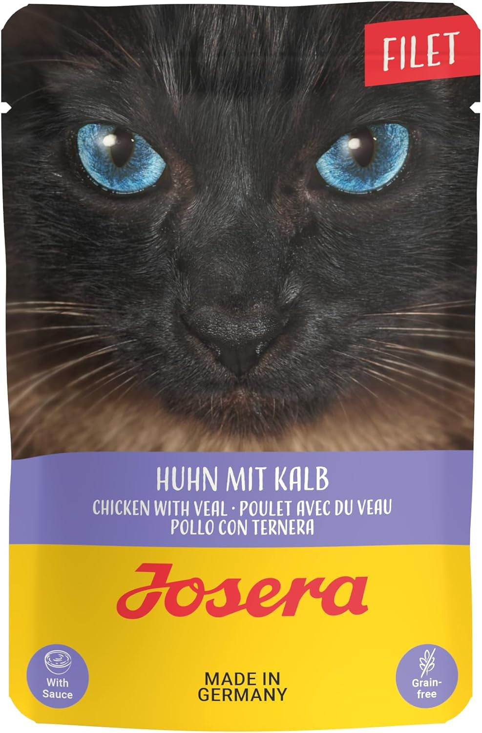 JOSERA Kyllinge- og kalvefilet (16 x 70 g) | Voksen | Premium vådfoder til voksne katte | Kylling og kalvekød med 40% kyllingefilet | Ingen korn | Våd kattefoder i friskhedspose | Pakke med 16